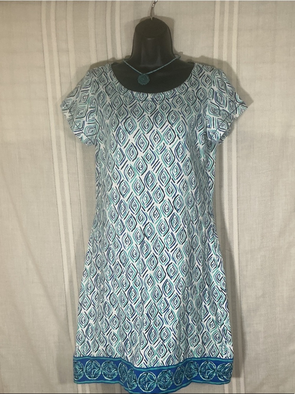 Hatley Teal Navy Geometric Print Shift Dress Size M